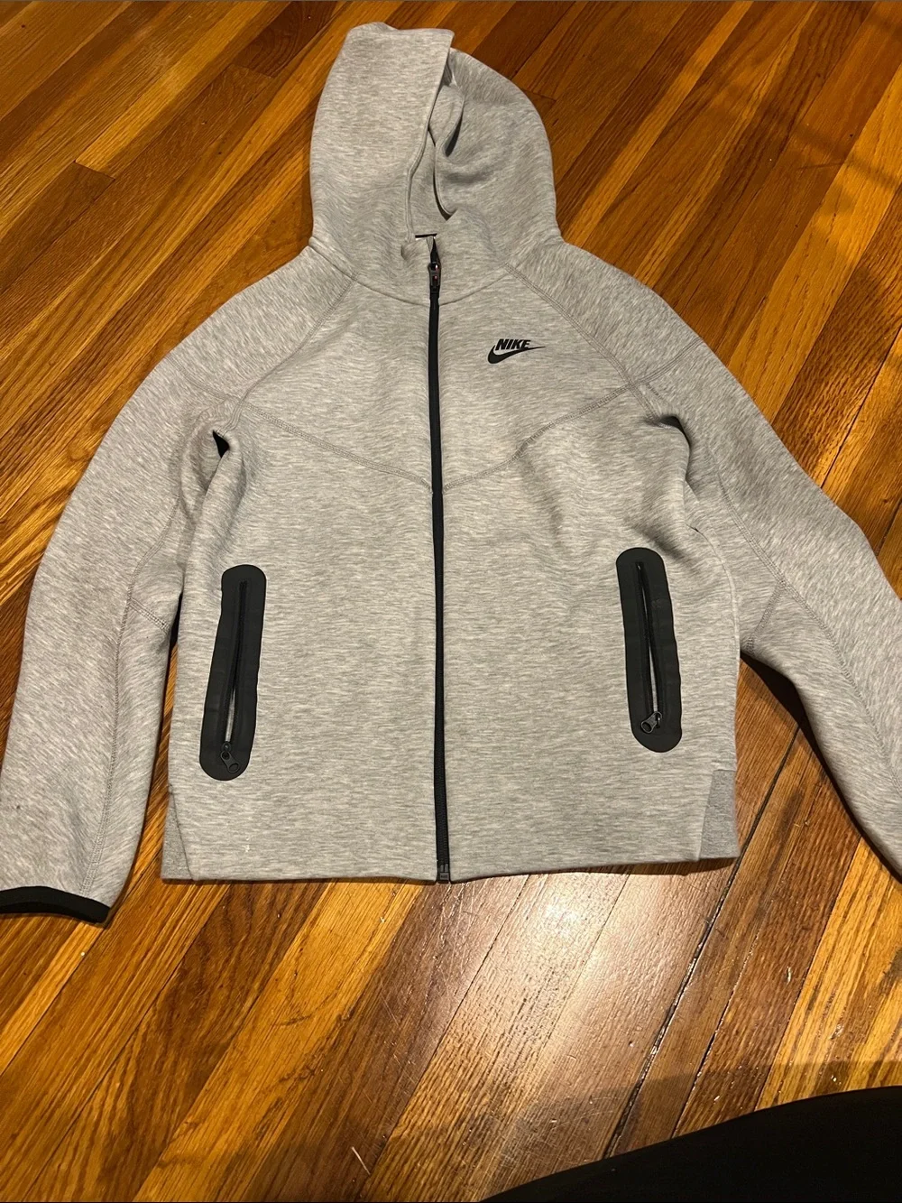 Nike Light Gray Kids Tech Fleece Joggers and Jacket set with Black Accents
